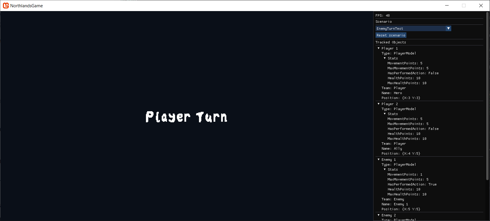 A screenshot of the Dear ImGui debugging panel in a MonoGame project. The panel shows a list of game objects and their properties.