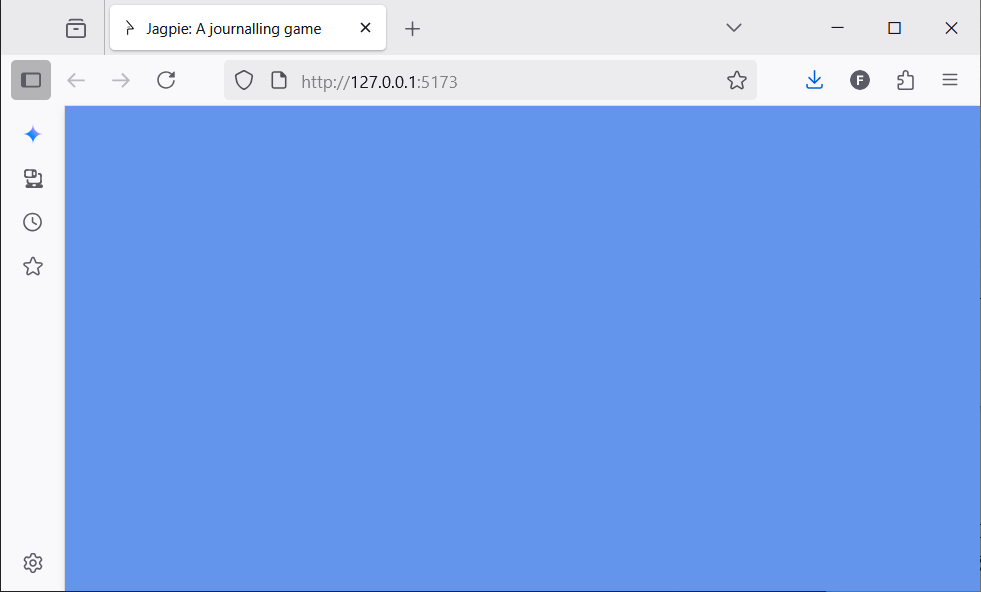 An empty web browser window with a cornflower blue background