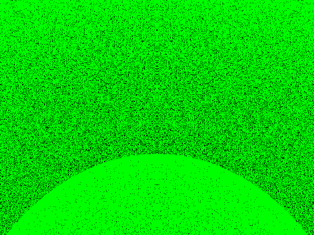a green image showing what looks like a sphere in front of a background, the sphere and background are covered in sporadic black marks - it looks like a photo of the sun